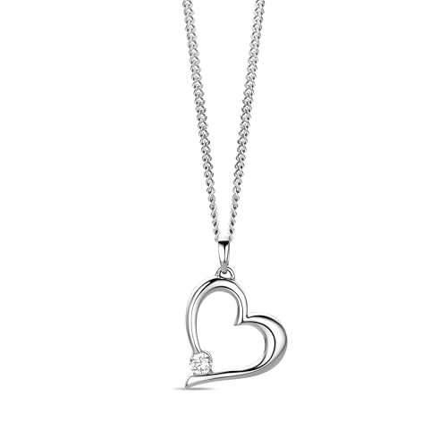 MIORE Schmuck Damen Kettenanhänger Herz mit 1 Zirkonia Steinchen aus Weißgold 9 Karat/ 375 Gold mit einer dazu kostenlosen Sterling Silber Kette