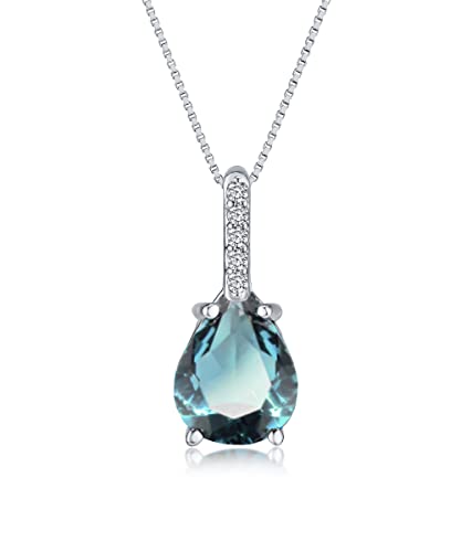 DANIEL CLIFFORD® Ava Damen Halskette Silber 925 Kristall Anhänger blau, 45 cm Solitär-Silberkette mit Zirkonia Kristallen