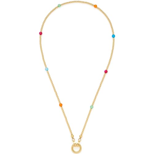 Leonardo Jewels Halskette Clip&Mix Smile, kurze Kette aus goldfarbenem Edelstahl, bunte Achat-Perlen, zum Anhängen von Charms, 45 cm Länge, Schmuck Damen, 023749