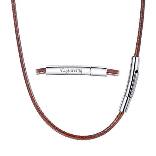 PROSTEEL Unisex Kunstleder Halskette mit personalisiertem Edelstahl Verschluss 2mm Braune geflochten Lederkette Lederband Damen Herren Kordelkette Accessoire für Anhänger(46cm/18)