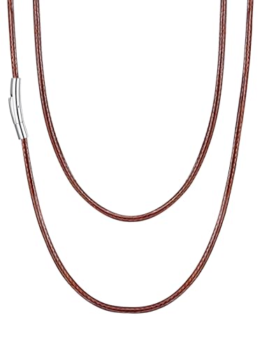 U7 Collier braun Kordelkette 2mm/60cm Herren geflochtene Lederkette mit Edelstahl Verschluss Damen trendiger Alltagsleben Modeschmuck