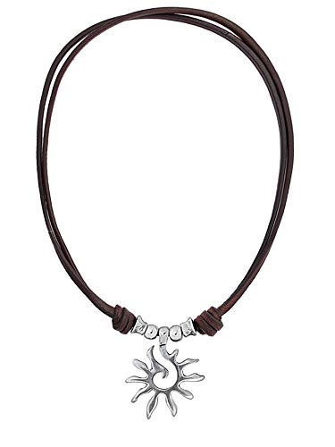 Beau Soleil Jewelry Lederkette Damen Halskette mit Anhänger Sonne längenverstellbar (Braun)