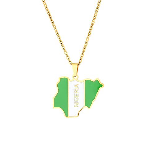 Nigeria Nation Map Anhänger Halskette Trendy 18 Karat Plattierter Halskettenanhänger Mit Verstellbarer Kette, Hip-Hop-Ethno-Patriotismus-Schmuck-Charm-Geschenk Für Männer Und Frauen, Gelb, Ketten