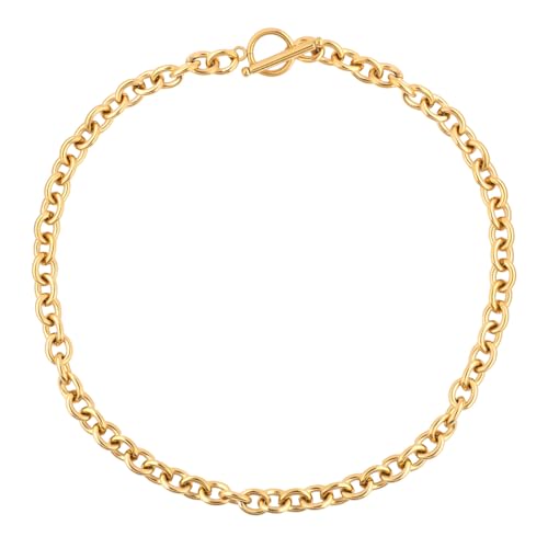 Mikovivi Klobige Halskette für Damen, Plattierte Statement-Halskette mit Knebelverschluss Gliederhalsketten Klobige Schmuckhalskette Schmuckgeschenke für Frauen Mädchen Freundin (Gold)