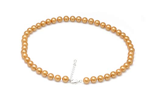 Schmuckwilli Perlenkette für Damen - 45cm Länge mit 8mm großen braunen runden Mallorca Perlen - Elegante Kette mit Muschelkernperlen für jeden Anlass