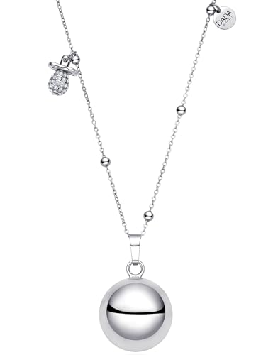 Dada Gioielli - Engelsrufer-Kette Schwangerschaft 2025, Babyschnuller und Zirkonia-Steinen, Rosenkranzkette aus hypoallergenem Edelstahl, Mutterliebe, 80+10 cm