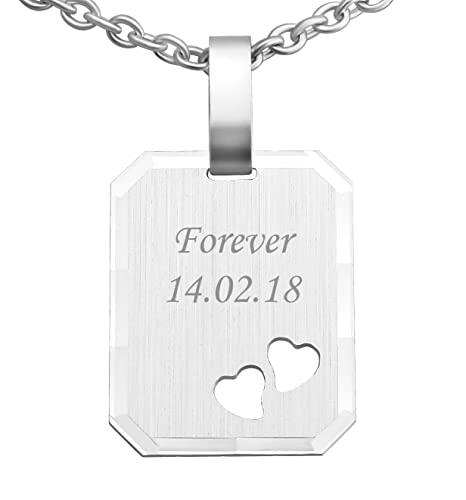 Hanessa 925 Sterling Silber Kette mit Gravur 42 + 3 cm mit Anhänger Herz Dog Tag in silber - Personalisierte Halskette Damen Silberkette Schmuck - Geschenke personalisiert