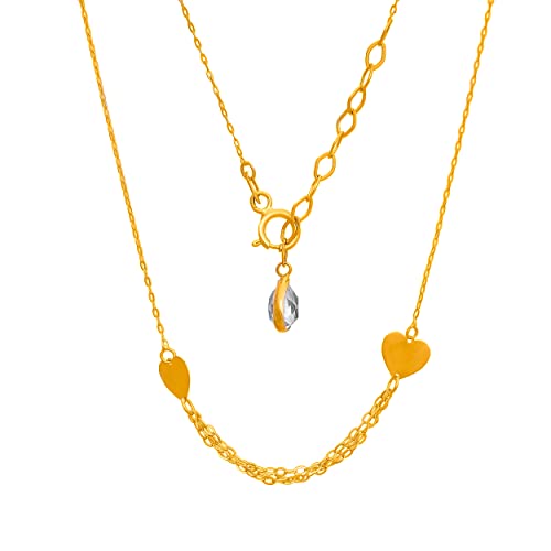 Goldene Damen Halskette 585 14k Gold Gelbgold Kette mit Anhänge Herz Zirkonia Gravur