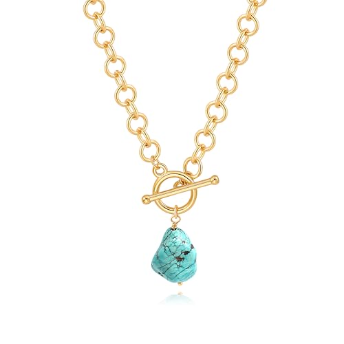 KOOUNUATA Natürliche Türkisstein-Pendeln-Kette Chunky 18k Gold Toggle Halskette Statement Türkis-Schmuck für Frauen