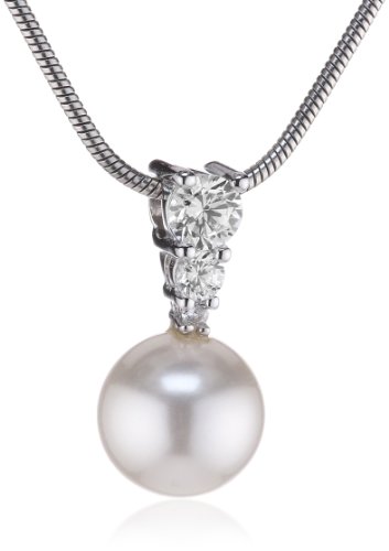 Esprit Damen-Kette pearl drop 925 Sterlingsilber 3 Zirkonia farblos 1 Glasstein wei 42-45cm S.ESNL92114A420