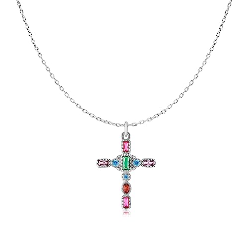 MARLION JEWELS Kette für damen in silber 925 in Form eines Kreuzes mit Zirkonen. Silberkette für damen ideal als Geschenk. Halskette für damen. Schmuck Damen (Versilberung)