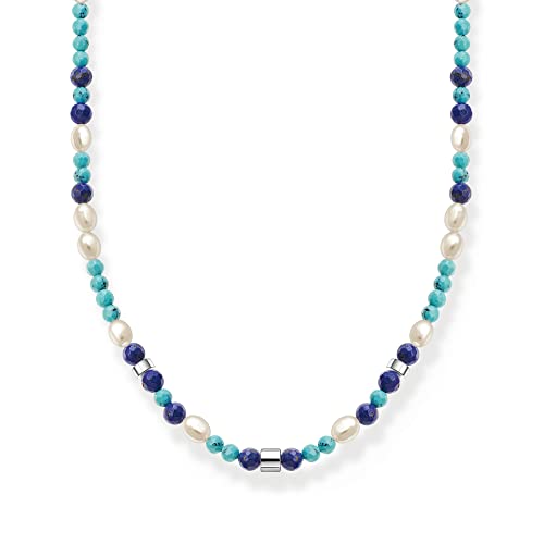 Thomas Sabo Damen Kette mit blauen Steinen und Perlen, mit Verlängerungskettchen aus 925er Sterlingsilber, Länge 45cm, KE2162-775-7-L45V