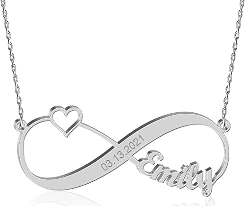 MAYIYAHO Personalisierte Unendlichkeitszeichen Kette Namenskette Silber Namen Benutzerdefinierte Anhänger Ewigen Schmuck Geschenke für Damen Freundin, Font7