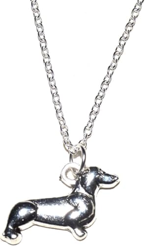 Dackel Anhänger mit Silber Kette (Leder Kette 45cm + 5cm verstellbar)