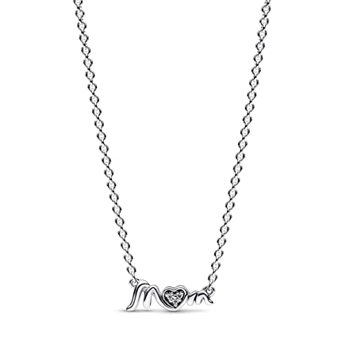 PANDORA Moments Mum Pavé Collier-Halskette aus Sterling Silber mit Zirkonia Steinen, Größe 45cm, 392589C01-45