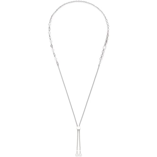 Leonardo Jewels Halskette Almina, Y-Kette aus Edelstahl, silber mit weißen Imitationsperlen, 90 cm Länge, Venezianer-Kette, Spiegel-Ankerkette, Damen Schmuck, 023536