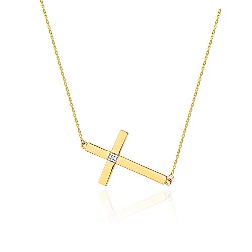 Goldene Damen Halskette 585 14k Gold Gelbgold Weißgold Kette mit Anhänger Kreuz natürlicher echt Diamanten Brillanten Gravur
