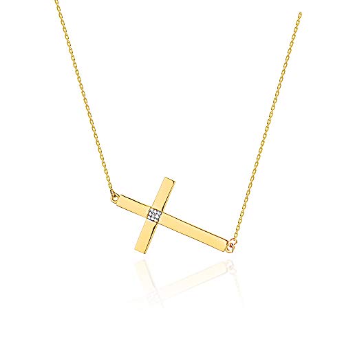 Goldene Damen Halskette 585 14k Gold Gelbgold Weißgold Kette mit Anhänger Kreuz natürlicher echt Diamanten Brillanten Gravur