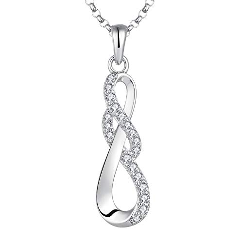 JO WISDOM Halskette Unendlichkeits Infinity Silber 925,Kette Anhänger mit 3A Zirkonia mit Weißgold plattiert,Schmuck für Frauen,Schmuck für Frauen