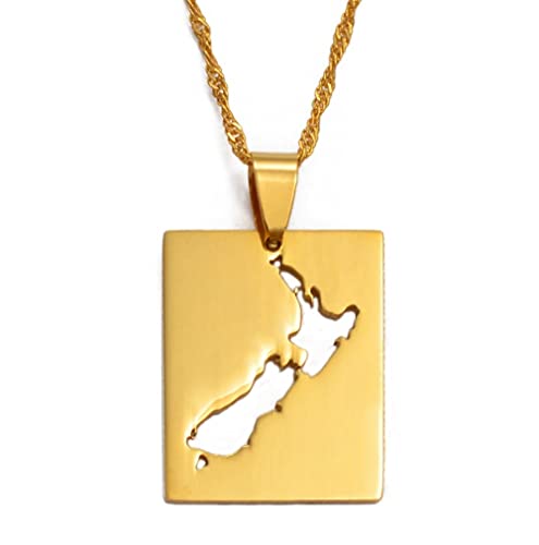 MTCDBD Neuseeland-Karten-Halskette Für Unisex-Schmuck, Neuseeland-Karte, Anhänger, Partykleid, Accessoires, Ethno-Stil, Charm-Patriotisches Symbol, Halskette, Geschenk, Gold, 45 cm Kette