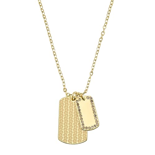 s.Oliver Kette mit Anhänger Edelstahl Damen Halsschmuck, mit Zirkonia synth., 55+5 cm, Gold, Kommt in Schmuck Geschenk Box, 2036841