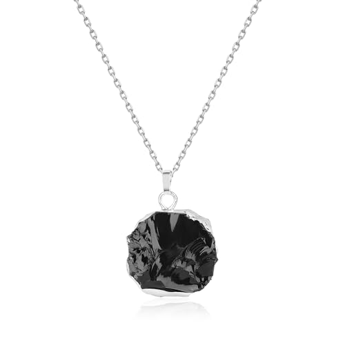 COAI Silber Farbe Edelstahl Kabel Kette Raw Obsidian Stein Halskette für Damen