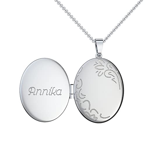 Kette mit Namen Silber 925 Namenskette mit Wunschnamen aufklappbar Medaillon für Foto mit Namensgravur Hals-Kette Schmuck Geschenke mit Namen Gravur Name Kette zum Öffnen Medallion FF103-7 SS92545