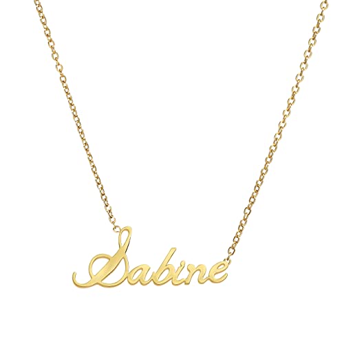 ANDANTE Premium Collection - Namenskette Sabine 14K Gold Edelstahl Halskette Personalisierte Kette mit Namen - längenverstellbar 43 cm - 48 cm