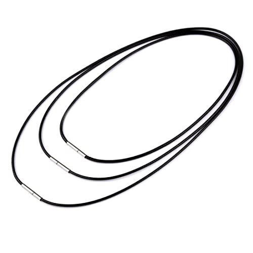 LEEQ Lederband Halskette 3mm Schwarz Kunstleder Halskette Braid 316 Edelstahl Verschluss Wachs Lederkette für Männer und Frauen（3 STÜCKE）