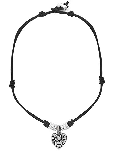 Beau Soleil Jewelry Lederkette Halskette Schmuckkette mit Herz Anhänger Lederschmuck Ibiza Style (Braun)