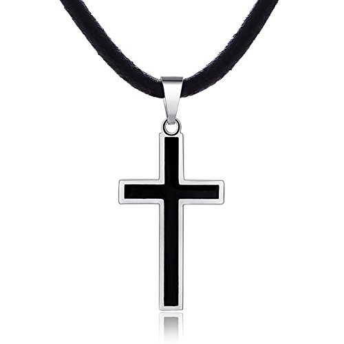 DonDon Herren Halskette Kautschuk 50 cm und Anhänger Kreuz zweifarbig aus Edelstahl in einem Geschenkbeutel