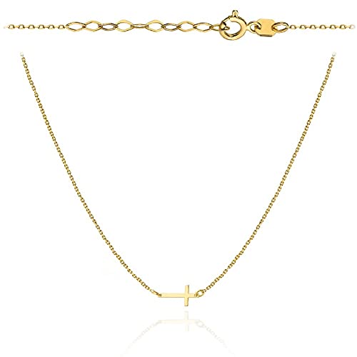 Goldene Damen Halskette 585 14k Gold Gelbgold Kette mit Anhänger Kreuz