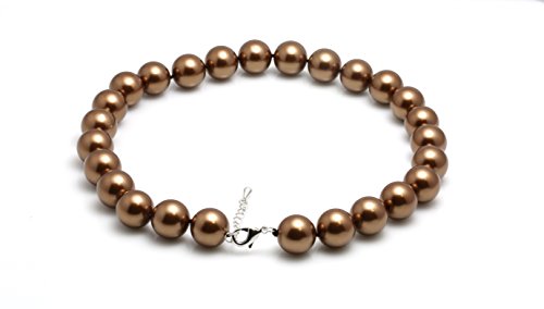 Schmuckwilli Perlenkette für Damen - 45cm Länge mit 16mm großen braunen runden Mallorca Perlen - Elegante Kette mit Muschelkernperlen für jeden Anlass