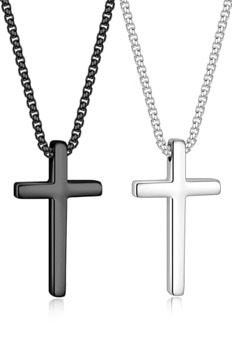 TINGN Geschenk junge 7,8,9,11,18 jahre, Geschenke für Junge,Kette mit Kreuz, Kreuz Kette Silber,Silberkette Herren, Cross Necklace, Halskette Herren, Männer Kreuzkette Schwarz, Kreuz Anhänger