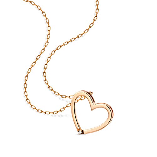 Orovi Schmuck Damen Diamant Herz–Kette Gold mit Herzanhänger besetzt mit natürlichem Solitär Diamant in einer Krappenfassung Zeitlose klassische Halskette Rotgold 9 Karat(375), 45 cm lang