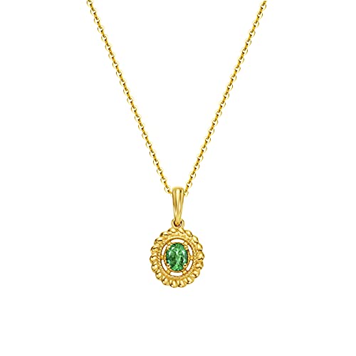 Solide 14 Karat 585 Gelb Gold Anhänger Kette mit Echt Natürlich Grün Smaragd 0.128 ct Mai-Geburtsstein Basic Minimalist Halskette Schmuck für Damen Mädchen mit Geschenk Box - Kettenlänge: 40 + 5 cm