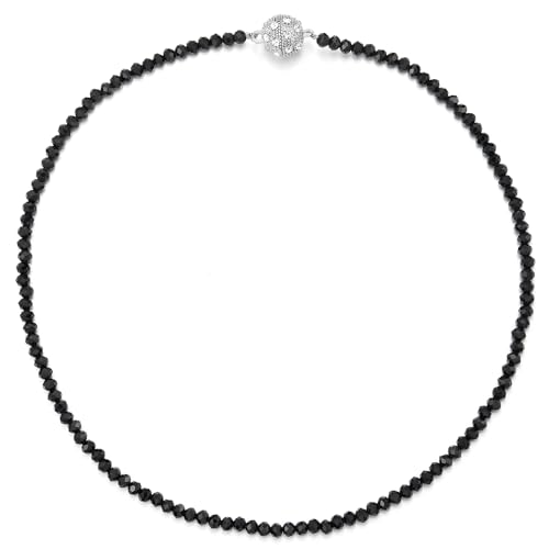COOLSTEELANDBEYOND Schwarz Perlen Halskette Statement Kristall Kette Halsband Choker Halskette Magnetverschluss mit Zirkonia
