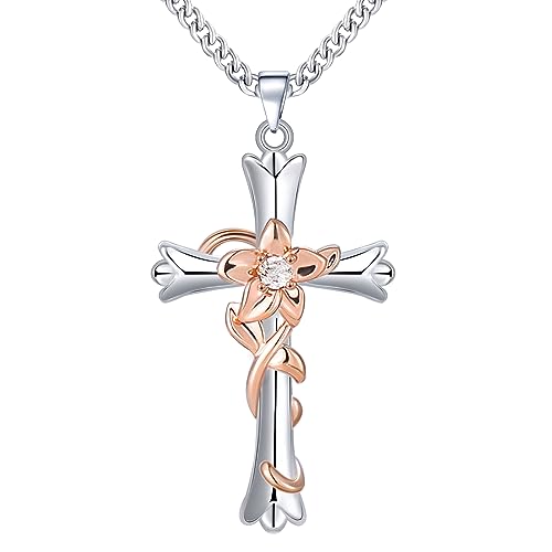 Mesovor Kreuz Kette Halskette für Frauen, Religiöser Glaube Kreuz Gott gesegnet Anhänger Halskette für Mädchen Mutter Frau Geschenke (Narzissen-Hoffnung)