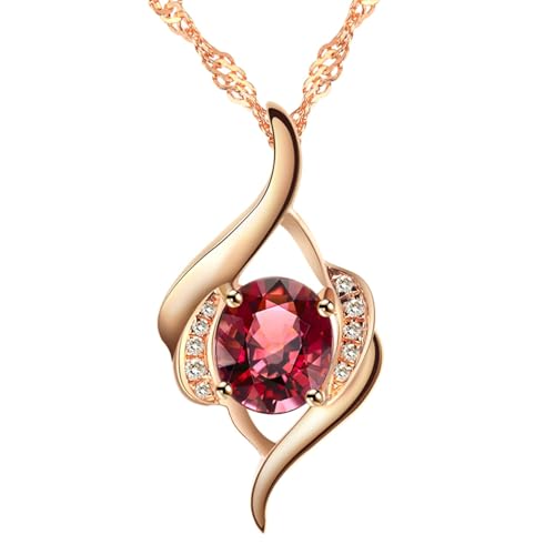 Bishilin Halskette Anhänger Damen Rotgold 750, Kette 45CM mit Anhänger Blume mit Rot Turmalin 1ct Halskette Personalisiert für Charms