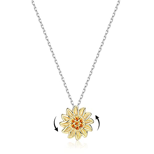 LOLIAS S925 Sterling Silber Sonnenblume Halskette für Damen Mädchen Gänseblümchen Silber Kette Anhänger Halskette Sonnenschein Geschenk für Frauen Mutter Geschenke Chokerhalsketten