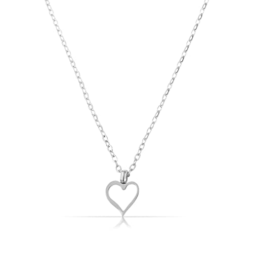 Made by Nami Minimalistische Halsketten mit Anhänger • Dezente Damen Edelstahl Halskette mit starkem Karabiner-Verschluss • Choker-Kette Frauen & Mädchen • Filigrane Gliederkette (Offenes Herz Silber)