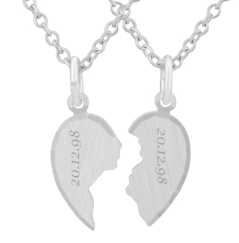 Hanessa 2 Stück Personalisierte Kette mit Gravur 925 Sterling Silber mit Anhänger Herz Puzzle in silber - Personalisierte Geschenke für Damen Herren Freundin Freund - Partner Halskette Sie Ihn