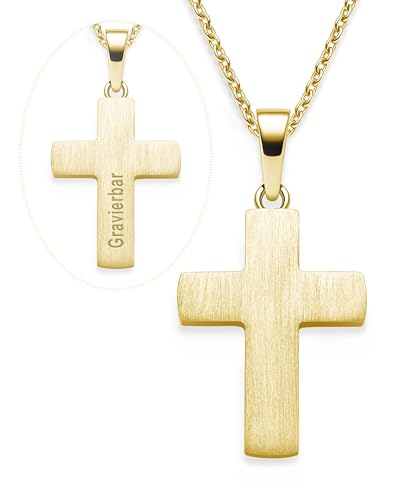 Kreuz Kette Mädchen Junge Gold mit Gravur Name Datum personalisiert | Kreuzkette Kreuzanhänger Halskette Kinder | Geschenk Geschenke Erstkommunion Konfirmation Firmung Geburt Taufe Taufgeschenk