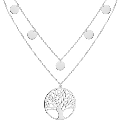 Reskthetic® - Lebensbaum Kette verstellbare 5 Coin Damen Halskette I Frauen Lebensbaumkette Silber aus Edelstahl I Baum des Lebens Kette…