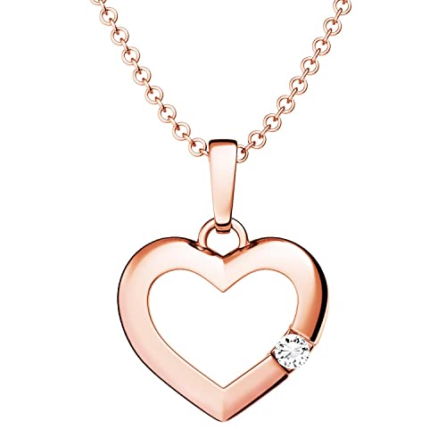 Herzkette Rosegold Kette Zirkonia Stein Damen *Silber 925 hochwertig vergoldet* +GRATIS Etui mit Gravur Echt Herzanhänger Herzchenkette Halskette Herz Anhänger Frau Frauen Freundin FF518VGRSZIFA45