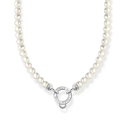 Thomas Sabo Damen Charm-Kette mit weißen Perlen Silber, aus 925er Sterlingsilber mit runden Beads aus Süßwasserzuchtperlen, Länge 45cm, KE2187-167-14-L45v