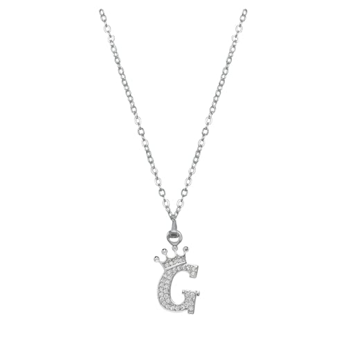Kette mit Buchstaben, Silber Kette mit Buchstaben Anhänger Damen Frauen mit Zirkoniasteinen weiß, Initialen Halskette Namen A-Z Buchstabenkette, Modeschmuck Geschenke Ketten (G, One Size)