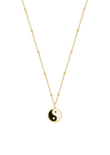 Happiness Boutique Damen Kette mit Yin Yang Anhänger | Wasserfeste Halskette mit Yin und Yang Symbol | Kugelkette mit Anhänger in Gold - Rosegold, Silber | Talisman Symbolischer Schmuck