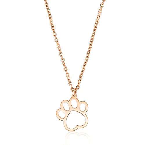 Nuoli® Pfoten Kette Damen Rosegold (45 + 5cm verstellbar) Halskette mit Pfote Anhänger, Hund und Katze