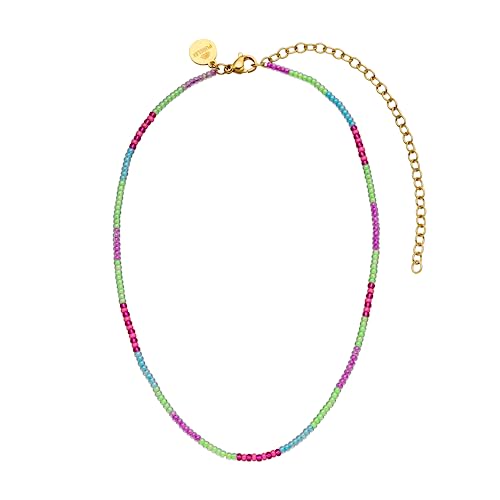 Purelei® Playful Halskette, Wasserfestes Bunte Perlenkette für sommerliche Styles, Elegantes Frauenkette aus Edelstahl und Glasperlen, Geschenke für Damen,30-40 cm Länge verstellbar (Gold)